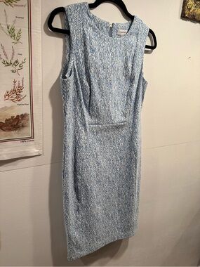 Calvin Klein Light Blue Patterned Midi Sheath Dress